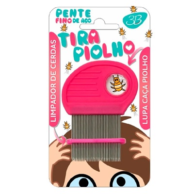 produto: PENTE PIOLHO DE ACO C/ LUPA  LIMPA CERDAS ROSA 